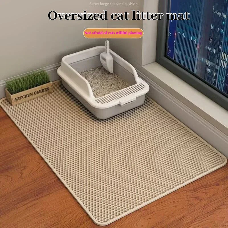 Cat Litter Mat 2-Layer Design Premium Sand Trapping Technology Waterproof Base Non-Slip Pet Floor Protector for Indoor Kittens 