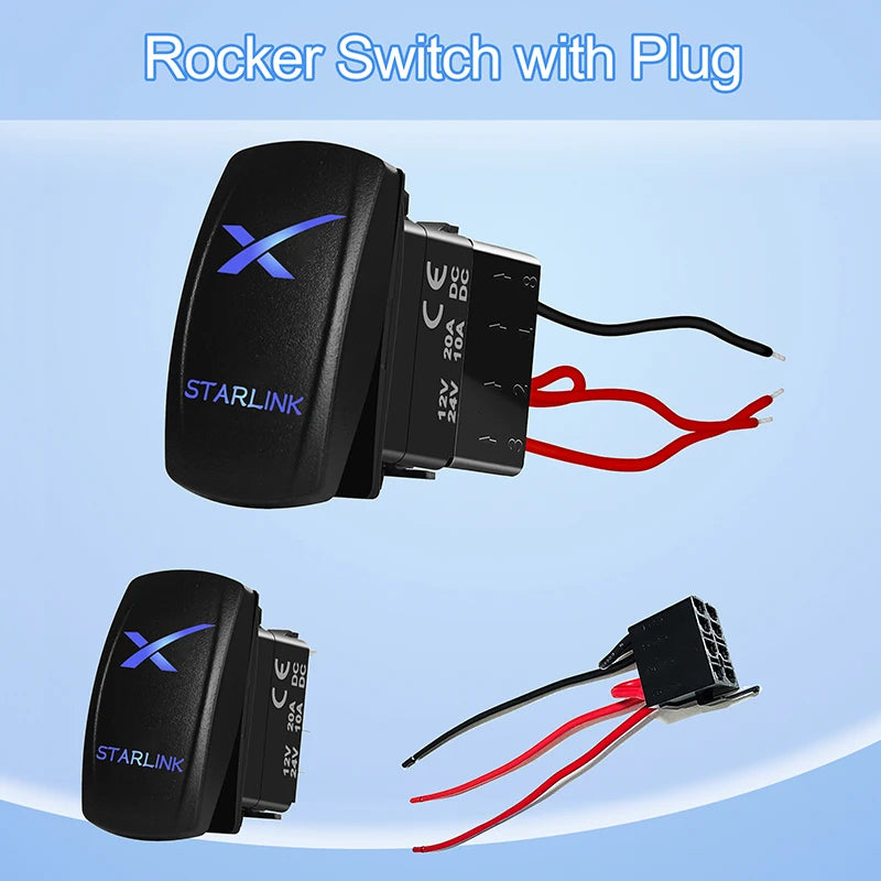 Kolískový prepínač SPST s 5 kolíkmi, označením Starlink a modrými LED diódami