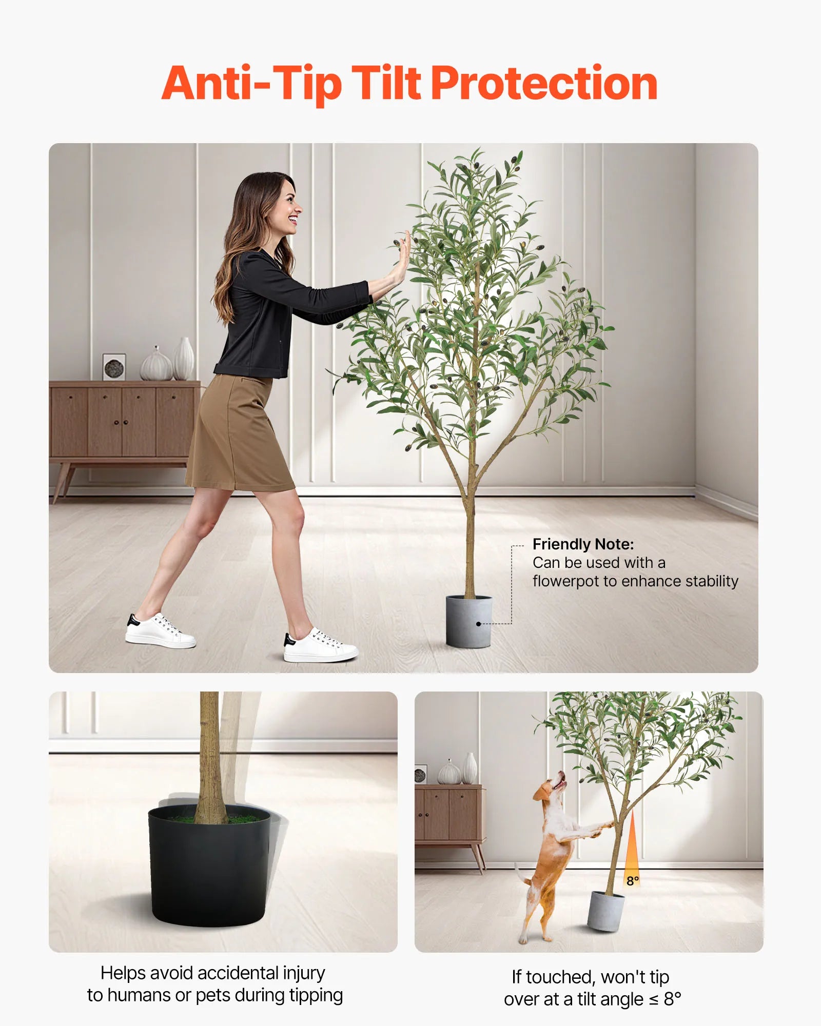Árvore Artificial SucceBuy com Vaso Preto, Árvore Falsa Alta com Tronco de Madeira Natural, Planta Falsa para Interior, Decoração de Canto para Casa e Escritório