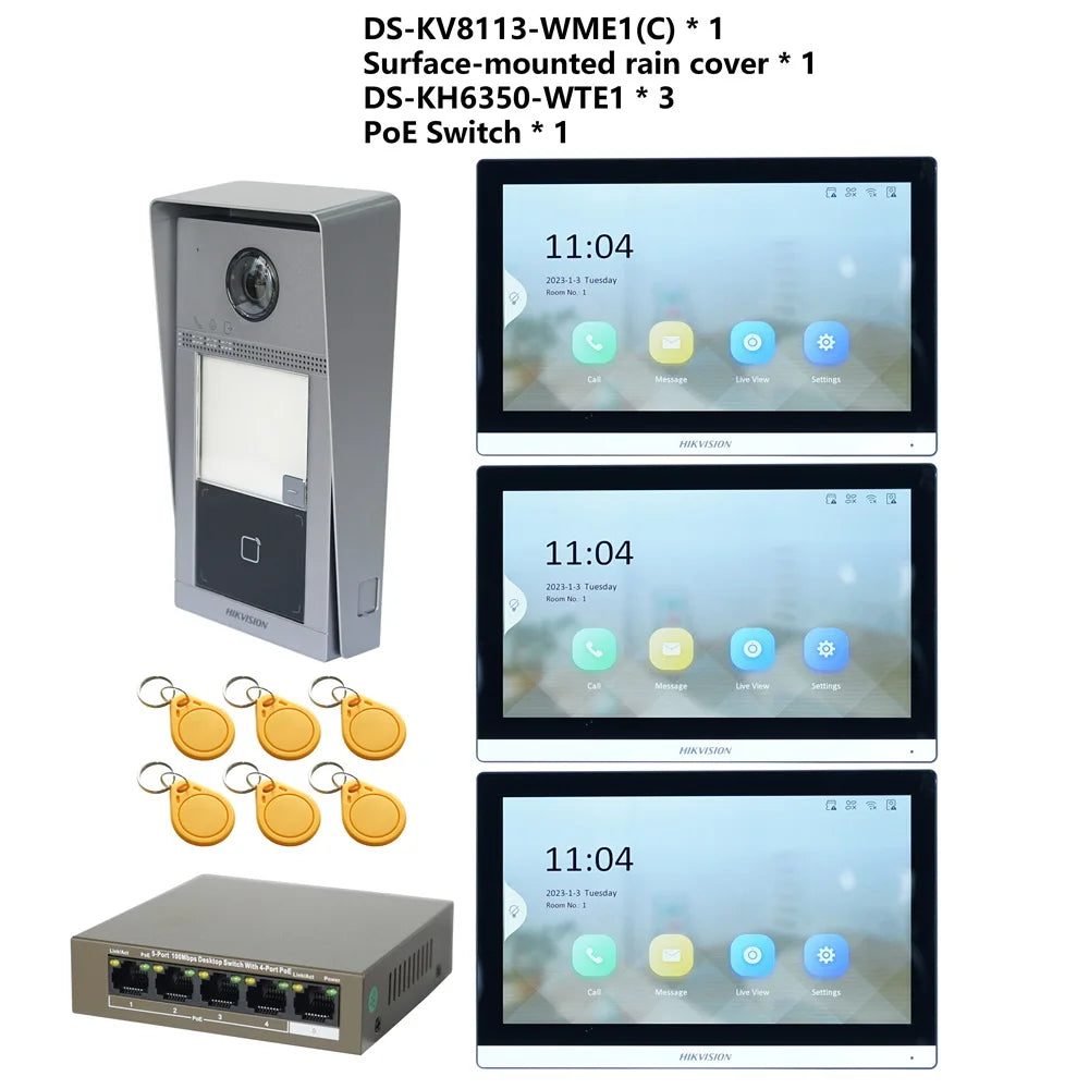 HIKVISION Original Multi-language POE Video intercom KIT,include DS-KV8113-WME1(C) & DS-KH6350-WTE1 & PoE Switch Spy-shop.com