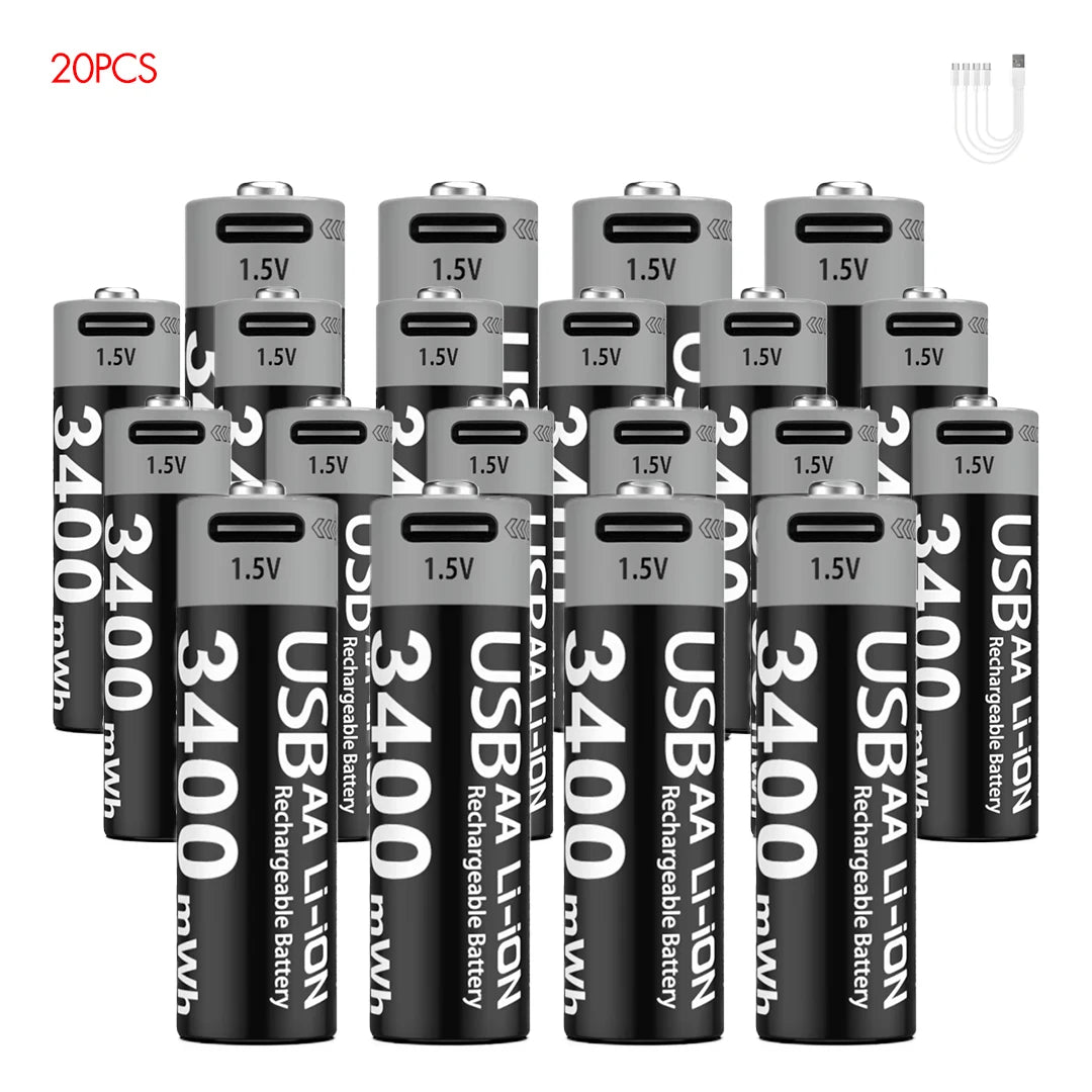 Kuugro USB AA 1.5V 3400mWh Type-C Rechargeable Lithium Battery for Hunting Camera Remote Control Mouse Smart Door Lock Toys