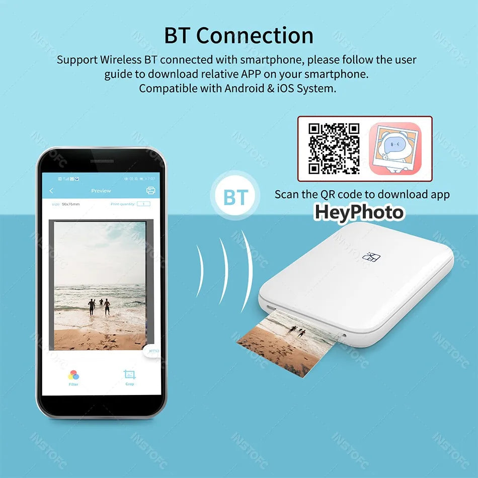 MT53 Color Photo Portable Printer Mobile Phone Mini Handheld Pocket Wifi Bluetooth Printing Machine 2x3 inch Sticky-Backed Paper 