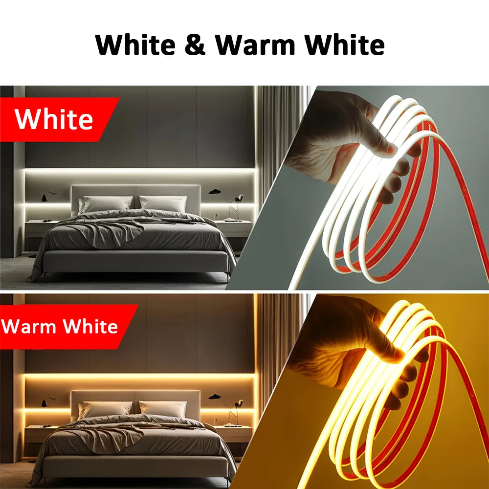 220V COB LED Strip, Warm or White, Length Options