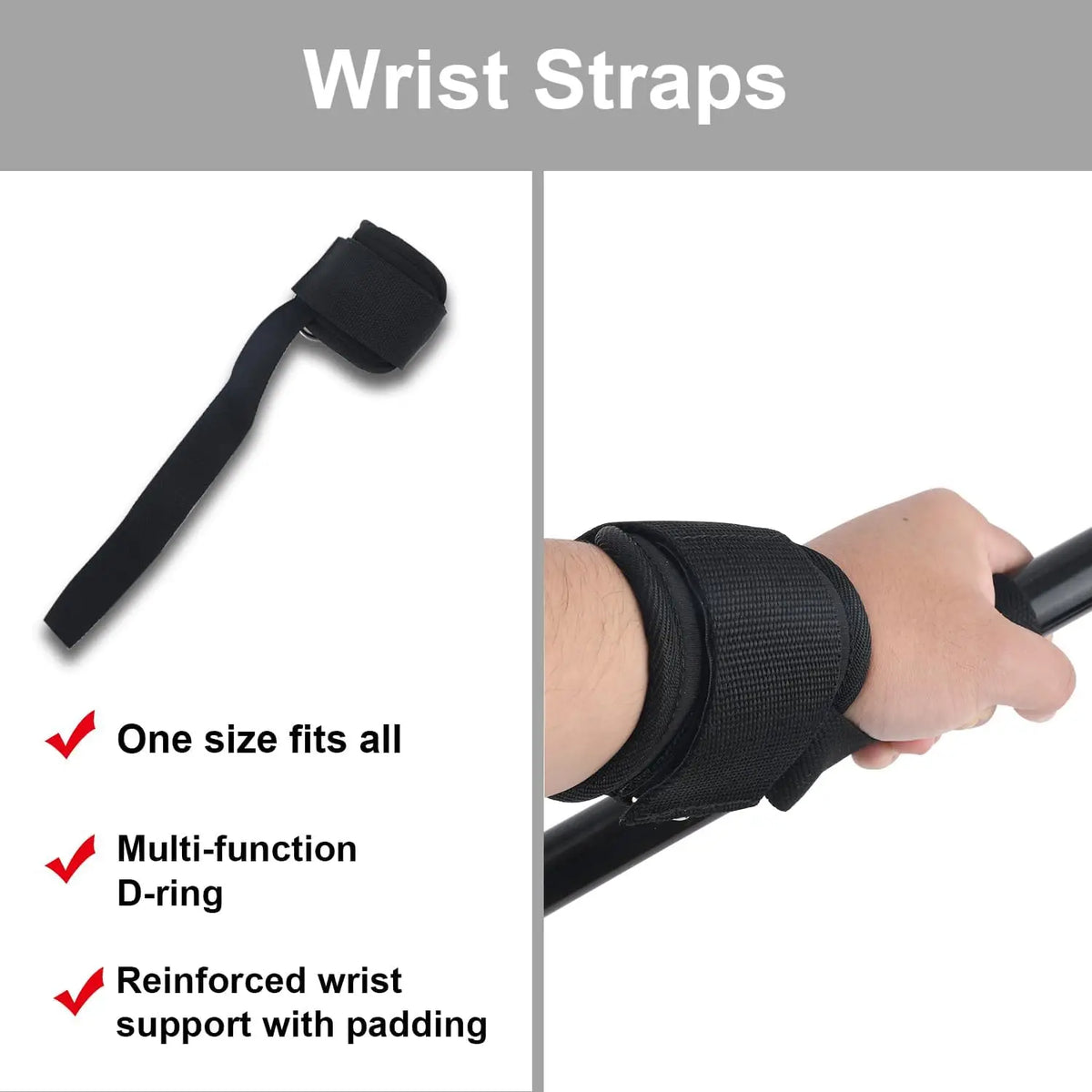 Pair of Weightlifting Wrist Straps with D-Ring for Deadlifts