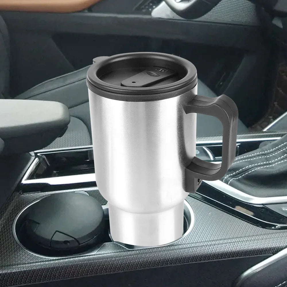 Vyhrievací cestovný hrnček do auta, 12 V, nehrdzavejúca oceľ, 450 ml