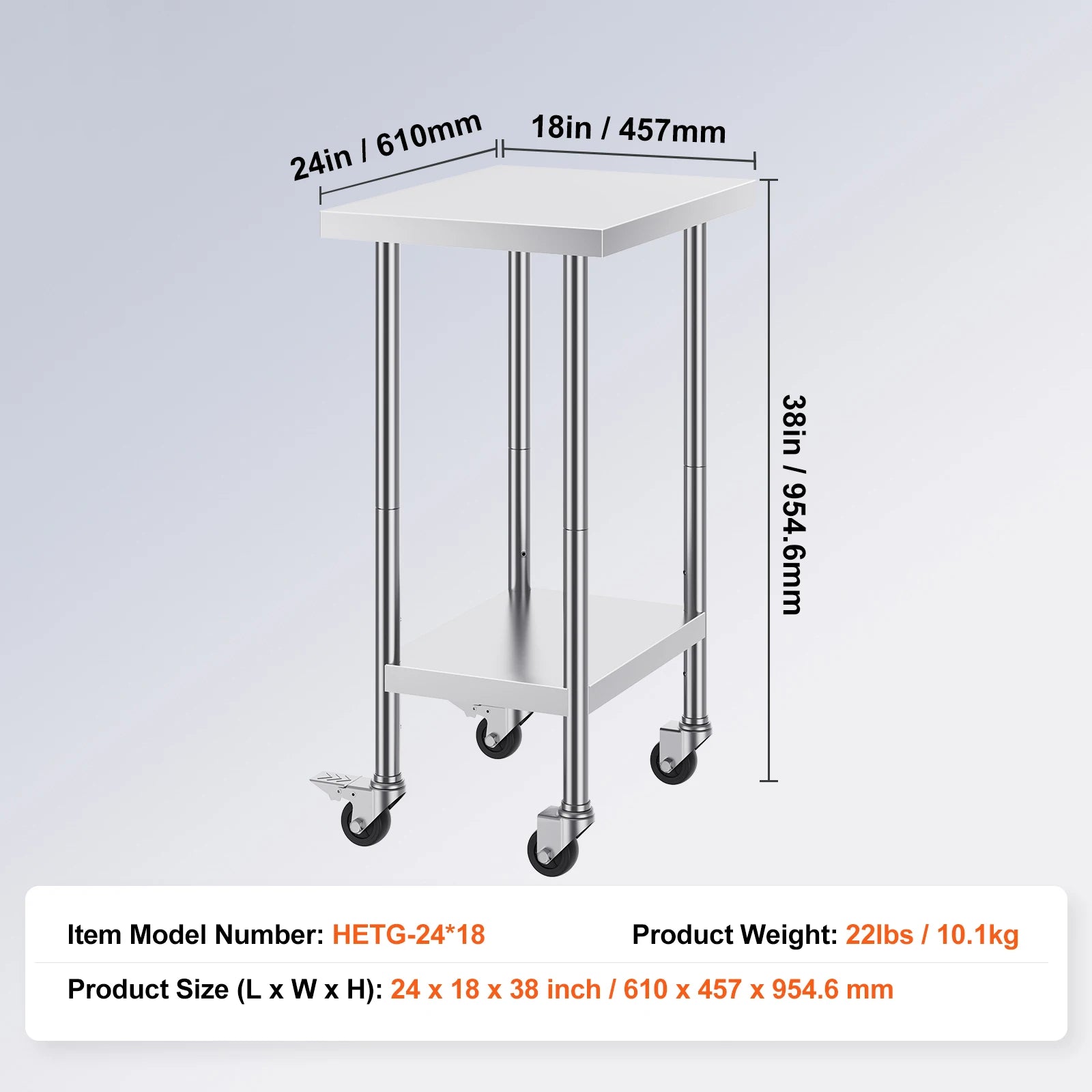 Stainless Steel Work Table with Wheels & Adjustable Shelves