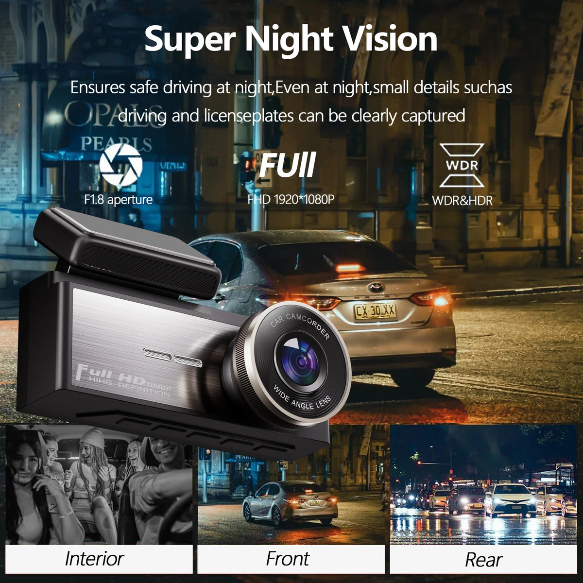 3-kanaals dashcam HD 1080P wifi, DVR voor in de auto, camera met drie lenzen, DVR-videorecorder, dashcam-camcorder