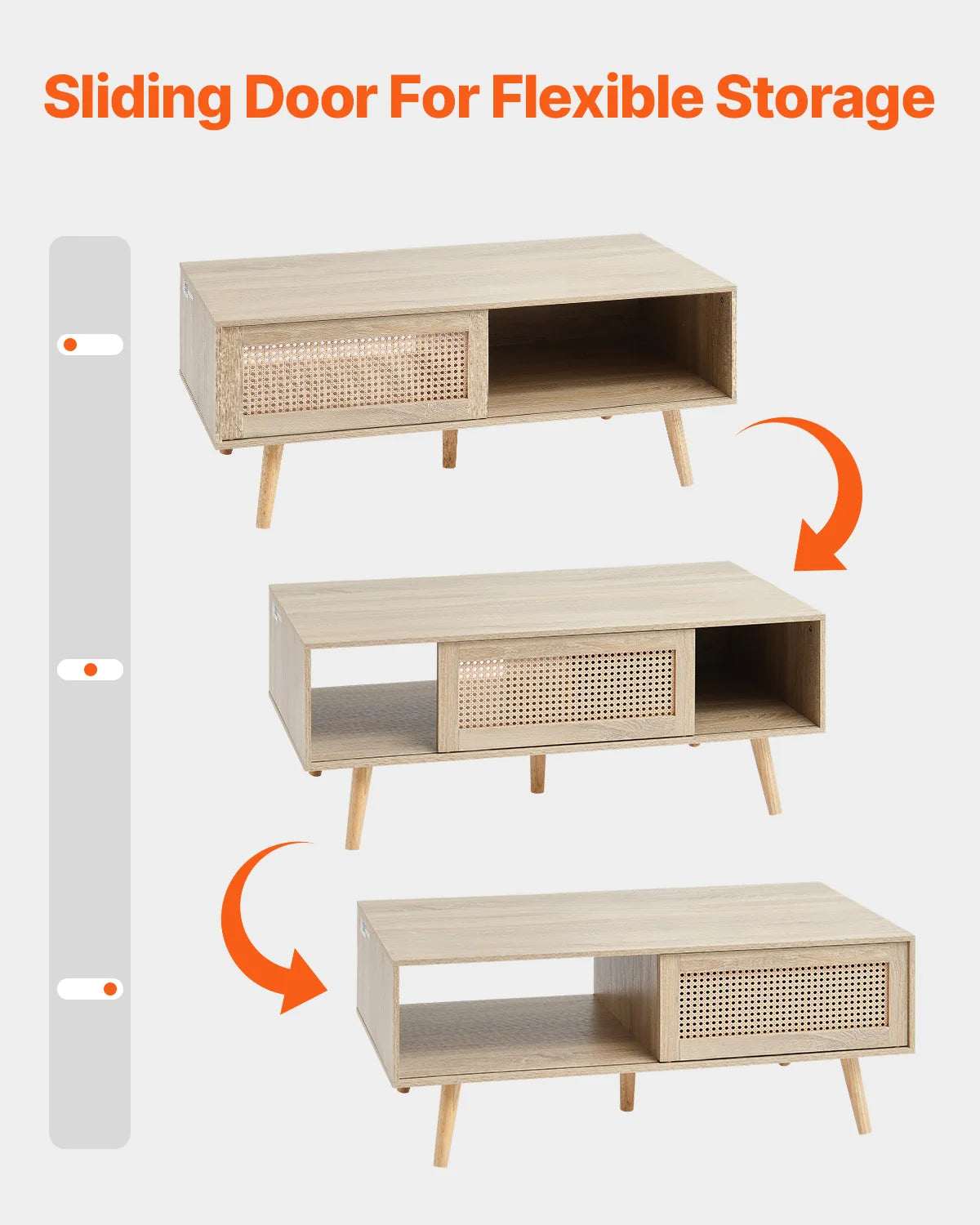 Rattan Coffee Table with Storage Shelf Boho Rectangle 42–47in