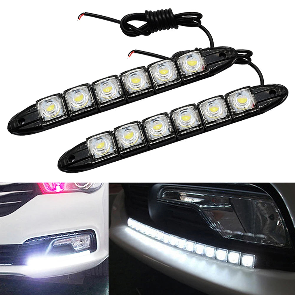 Luzes Diurnas 2X para Carro DRL LED DC 12V Brancas COB, Lâmpada de Nevoeiro Flexível em Silicone, Sinal de Mudança Automático, Luz de Ré, Travão e Mala Diurna