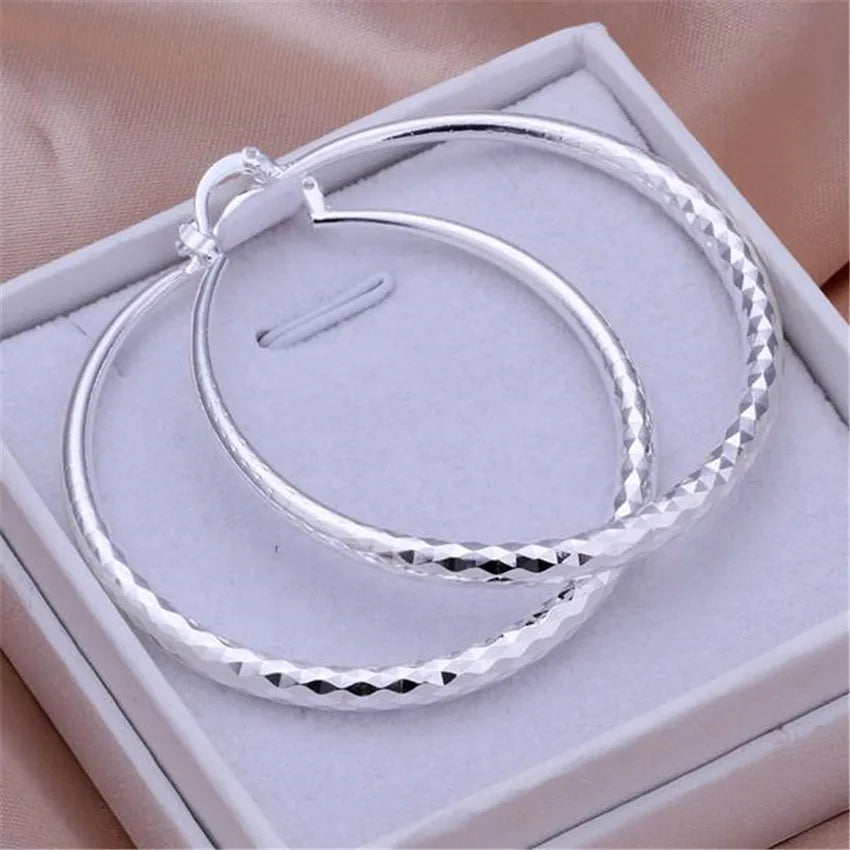 Charms fine 925 Sterling Silver 5CM circle hoop Earrings for Women fashion Pretty wedding party Jewelry Holiday gifts 