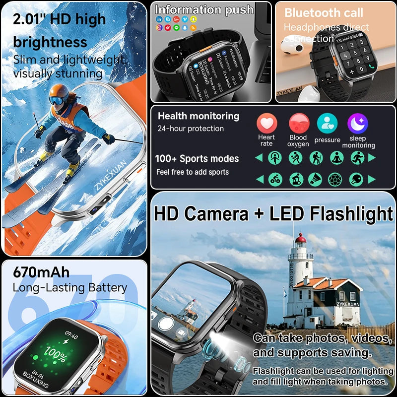 2026 Νew Smart Watch With Camera Men Women Photos Record Video Health Sports Fitness IP68 Waterproof Call Recording Smartwatches