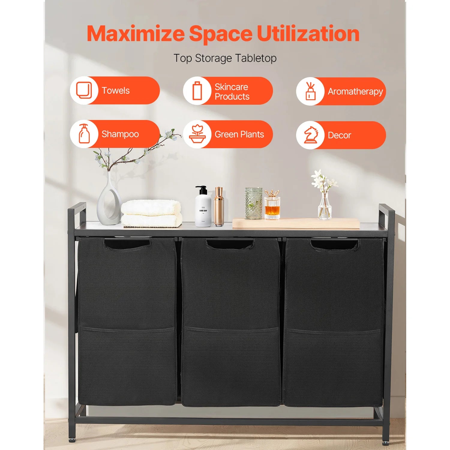 Large Laundry Sorter with Metal Frame & Pull-Out Bags