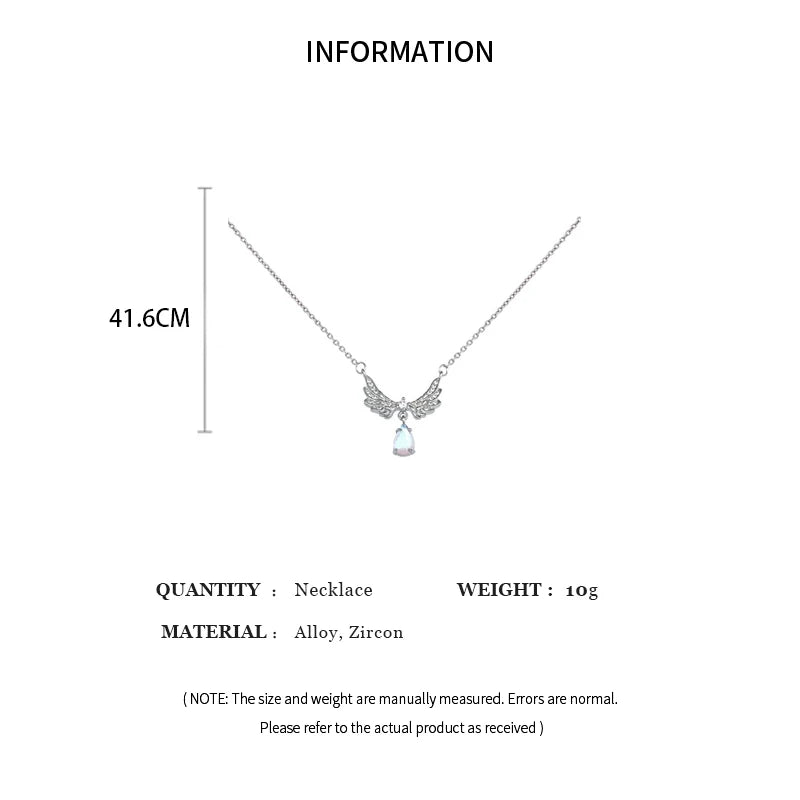 Light Luxury Angel Wings Pendant Necklace Ladies Fashion Exquisite Moonstone Collarbone Necklace Delicate Wedding Jewelry 