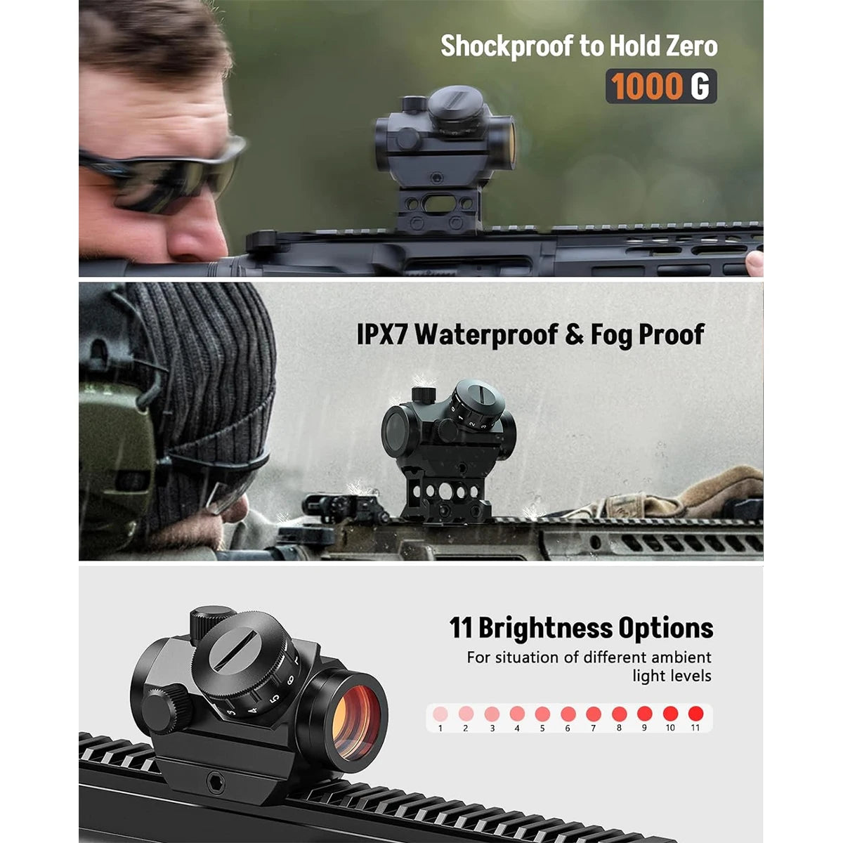 2MOA Red Dot Sight 1x25mm Reflex Sight Waterproof & Shockproof & Fog-Proof Red Dot Scope with 1 inch Riser Mount 