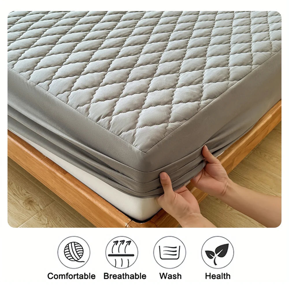 Waterproof Throw Mattress Cover Bed Fitted Sheet Mattress Protector Single/Double/140/160 Muti Size  Gray/White 
