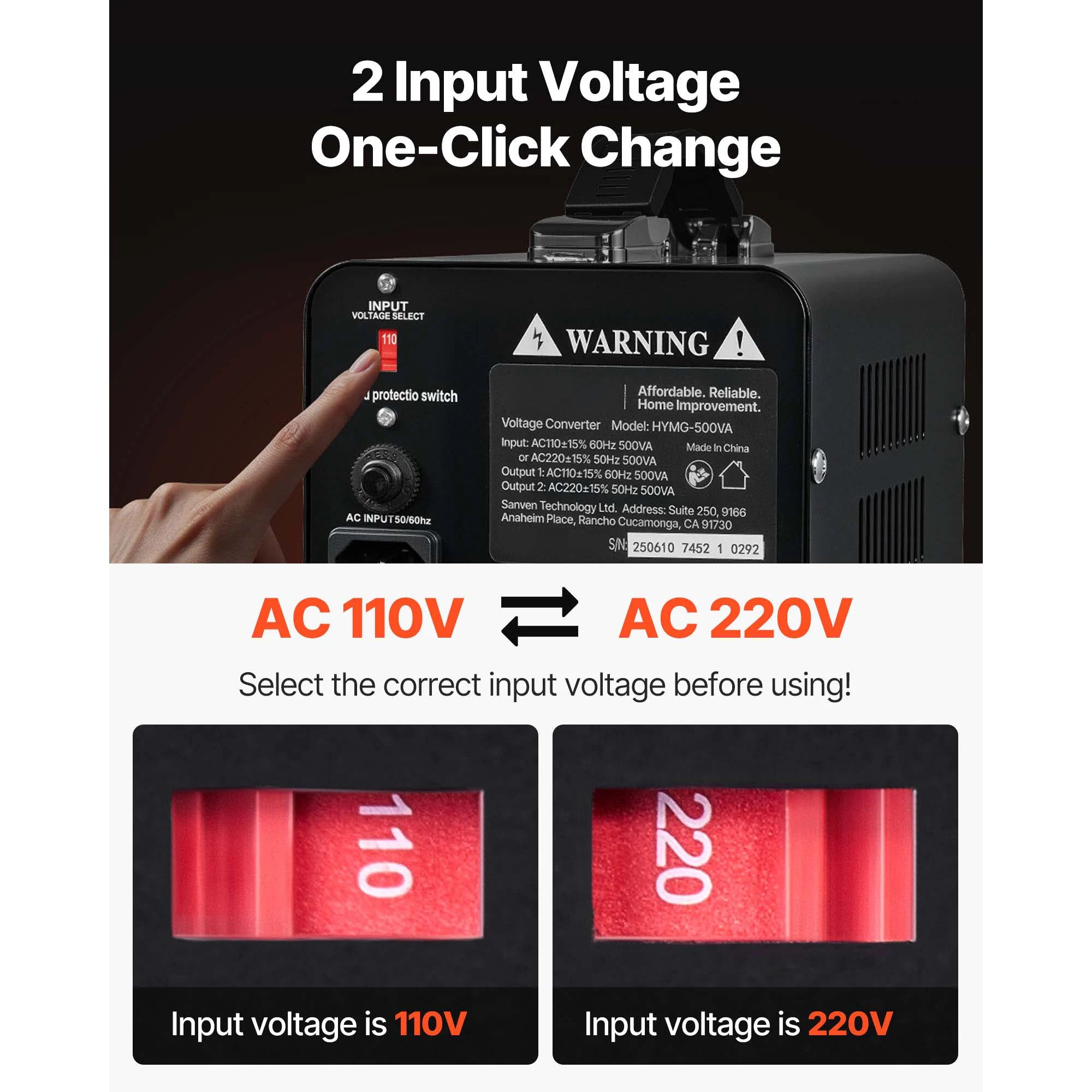 Transformador convertidor de voltaje Step Up & Down 500–6000VA US/EU
