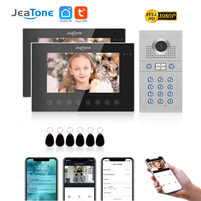 Jeatone 1080P Tuya WiFi Video Intercom RFID Code Keypad Doorbell Cam 7 Inch Home Security Video Door Phone Access Control System Spy-shop.com