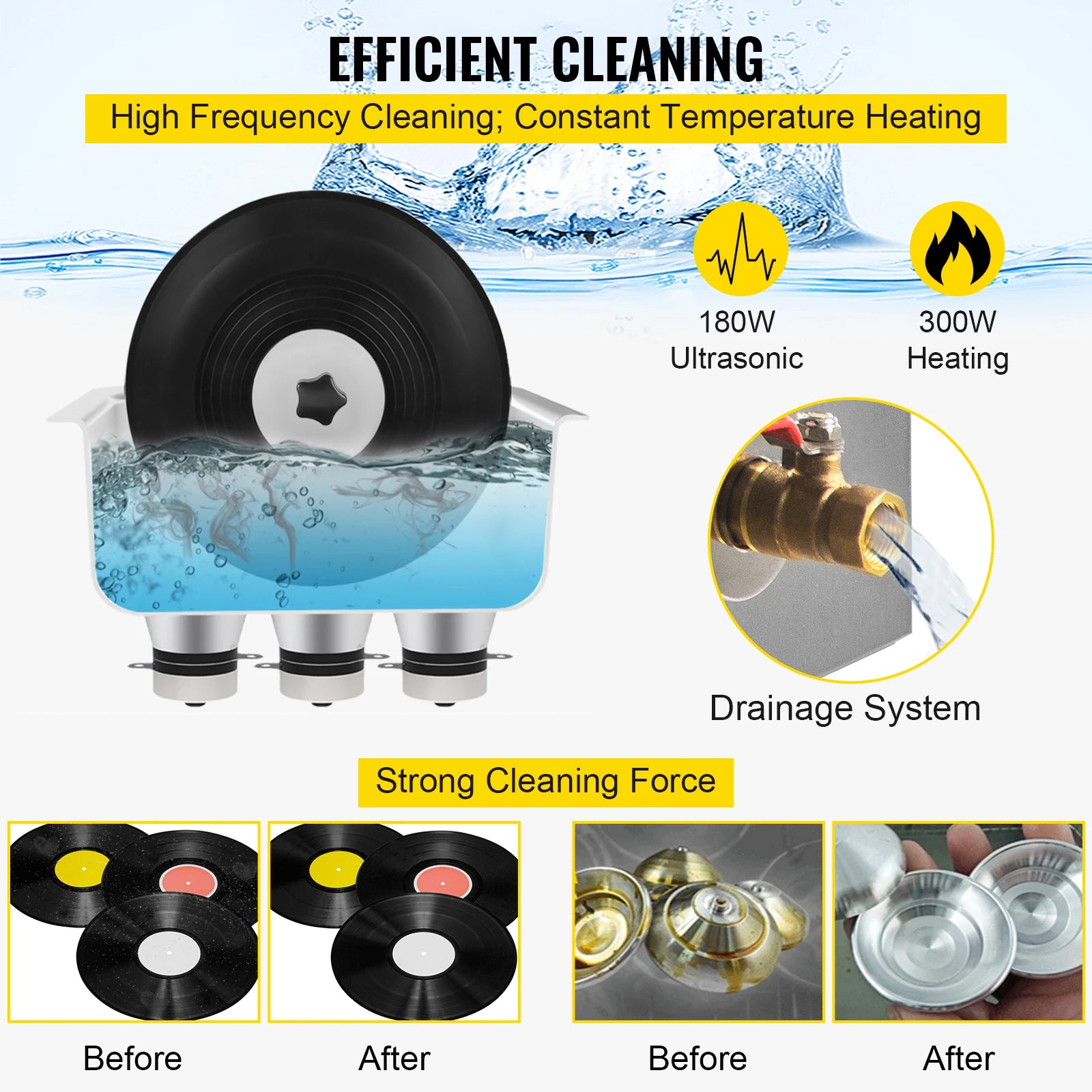 6L Ultrasonic Record Cleaner with Knob Control