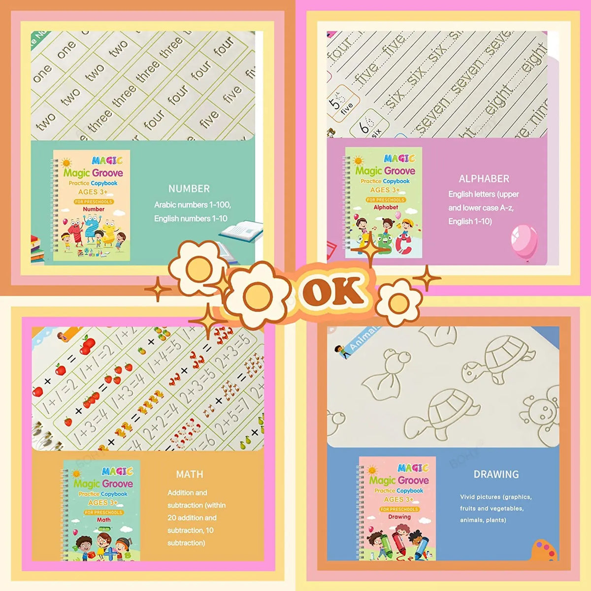 Grooved Handwriting Practice Books, Language Options