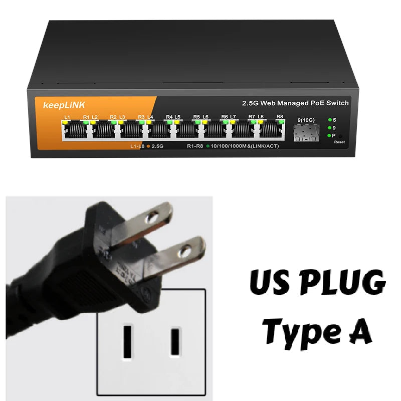 KeepLink 9-Port Multi-Gigabit Managed Switch with 8-2.5Gbps PoE and 1-10Gb SFP+ Uplink 