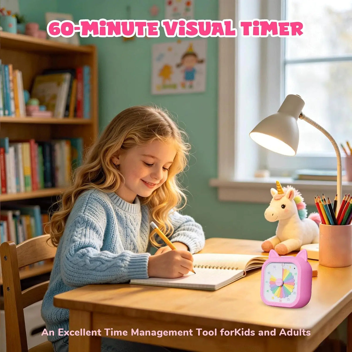Visual Timer for Kids, 60-Minute Countdown Dial, Pink or Green