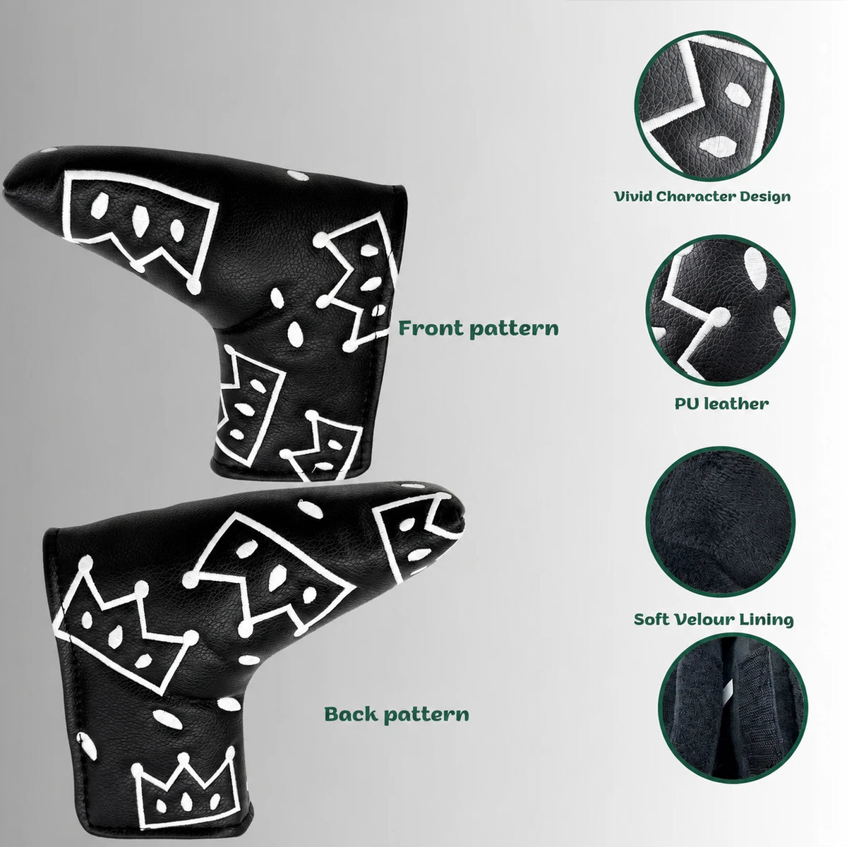 Golfputterhoofdbeschermer van PU met kroonpatroon