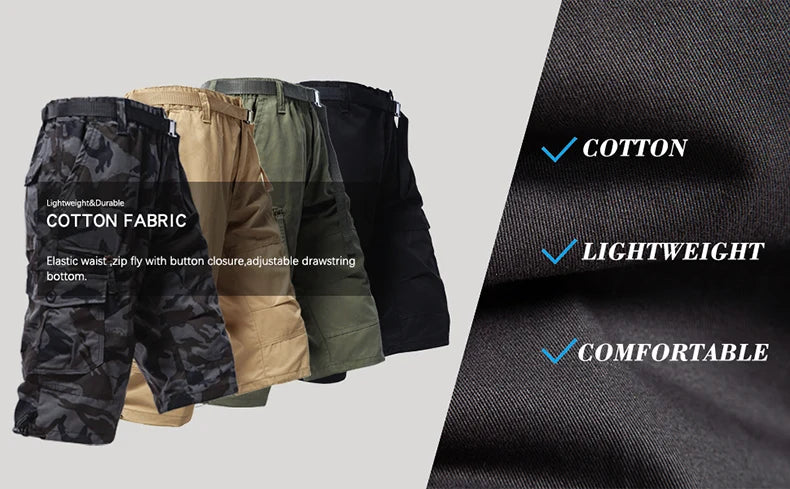 Men’s Cotton Cargo Shorts with 7 Pockets and Loose Fit