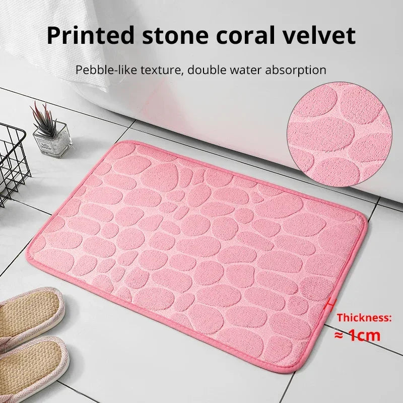 1pc Memory Foam Embossed Velvet Carpet Bathroom Living Room Non-Slip Mat Cobblestone Floor Mat Home Furnishings 