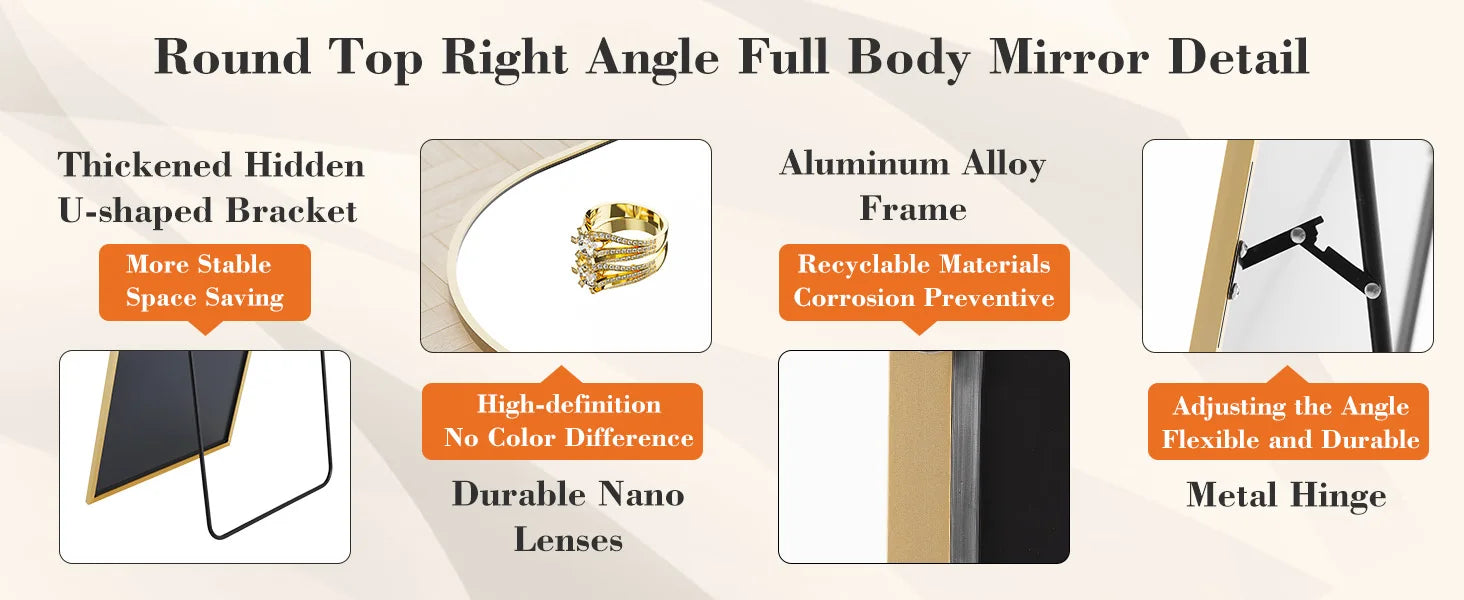 JHK Full Body Wall Mirror with Aluminum Alloy Frame