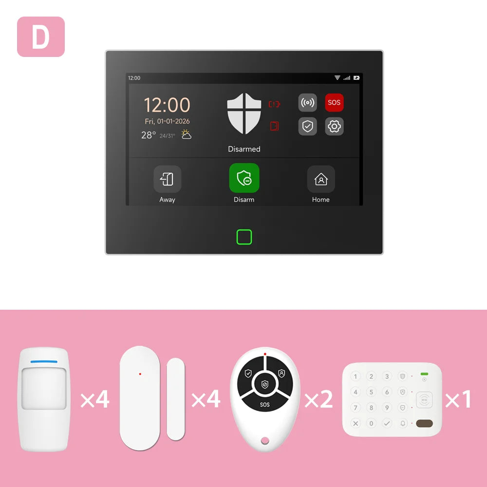 Staniot 7 inch Smart Home Security Alarm System 4G WiFi Touch Screen Built-in 5000mAh Battery Tuya Wireless Security Protection