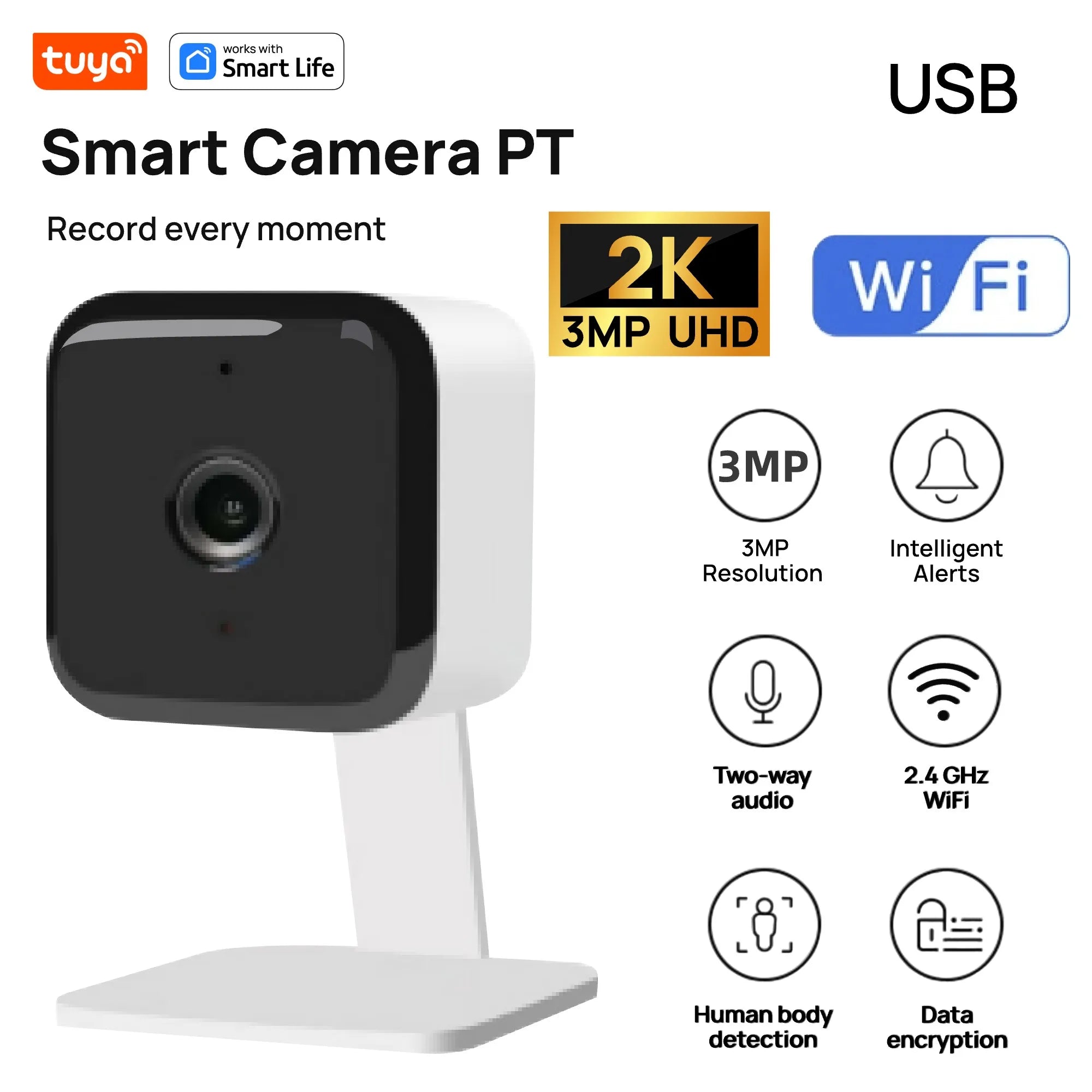 Tuya Smart 1080p Wi-Fi Smart Home Security Camera 2MP, HD,Real-time APP Alerts, 2-Way Audio, with Motion Tracking for Baby & Pet 