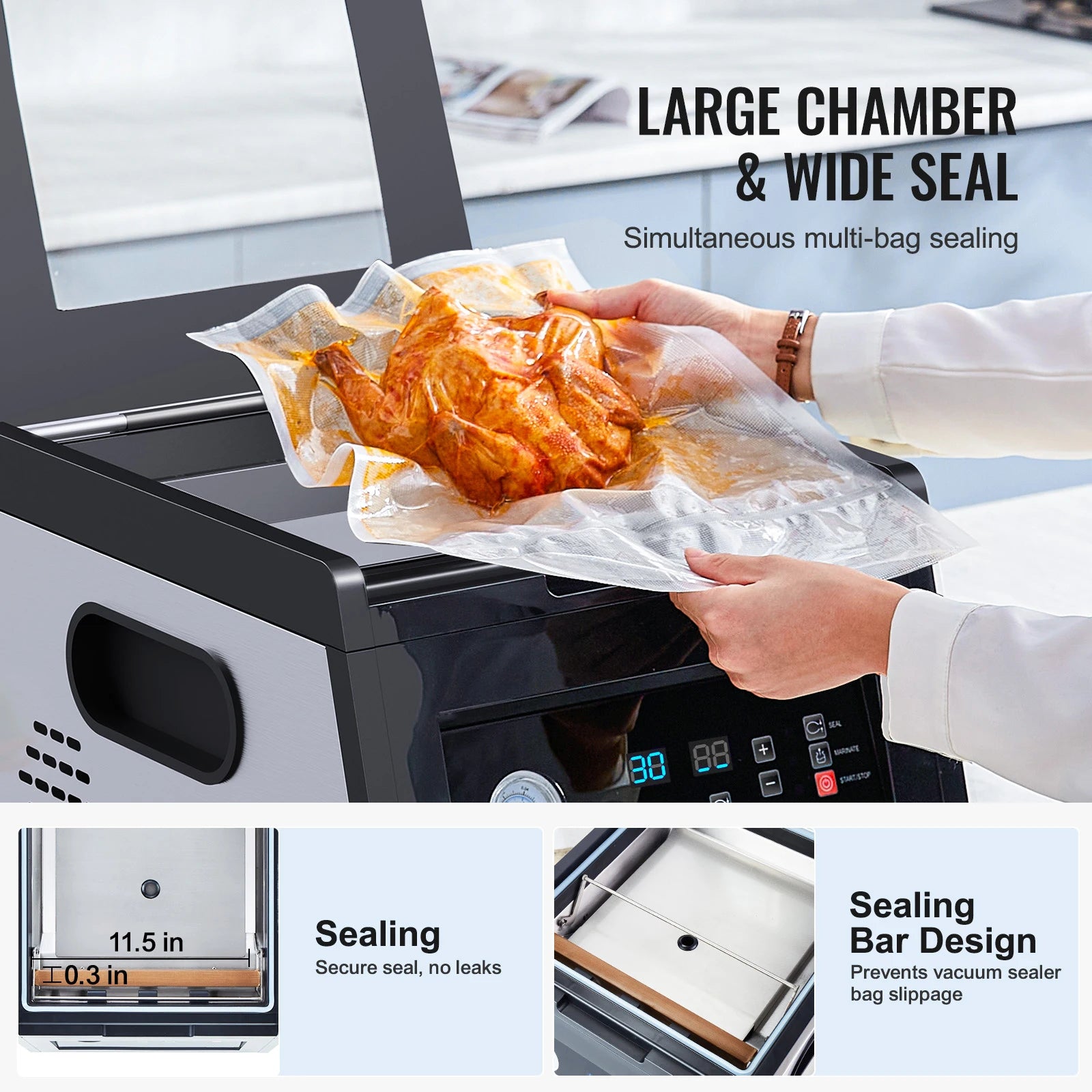 380W Chamber Vacuum Sealer with 11.5in Seal Bar for Wet Foods