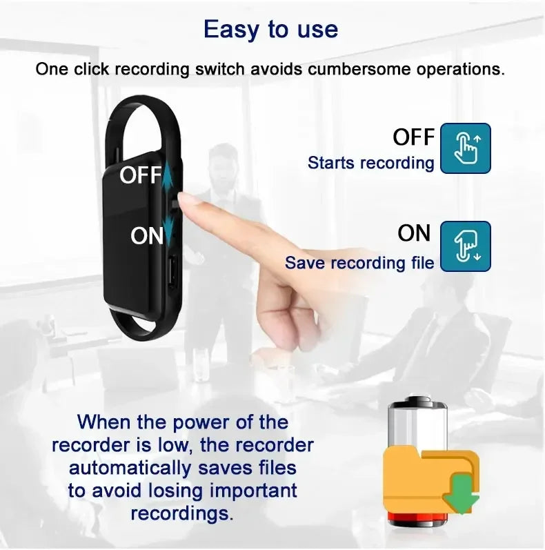 Mini Voice Activated Recorder Digital Audio Recording Keychain Device Wearable Sound Professional Micro Dictaphone 