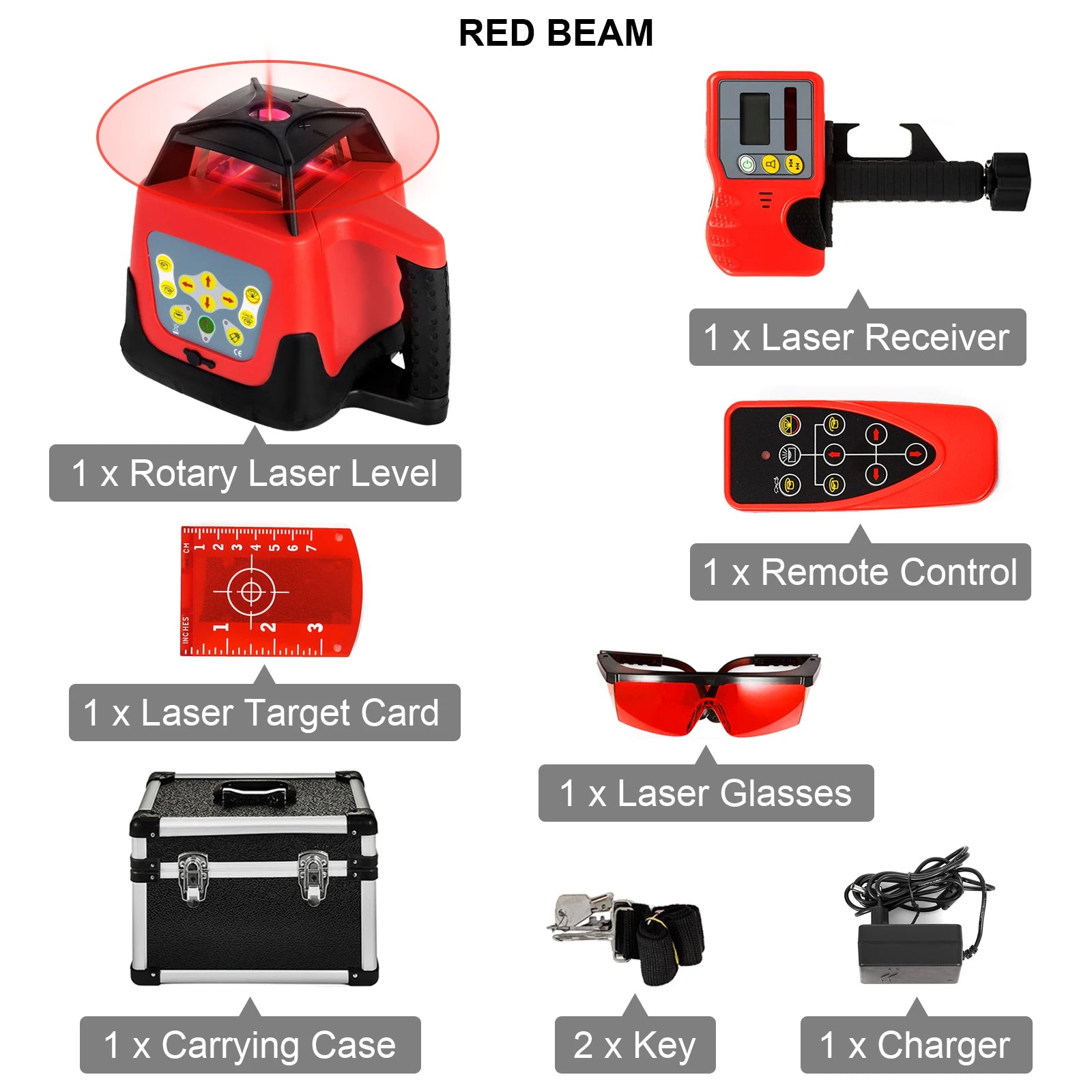 Rotary Laser Level Kit with Tripod and Staff