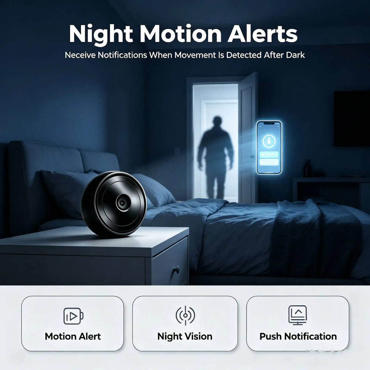 Mini WiFi Camera with 4K HD, Night Vision and Alerts