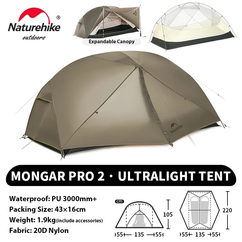 Ultralight 2-Person Waterproof Trekking Tent 20D Nylon 1.8kg