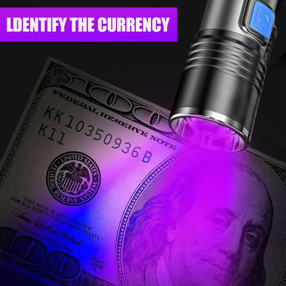 395nm UV Flashlight Blacklight Zoomable USB Rechargeable UV Light Ultraviolet Flashlight for Pet Urine Detection Resin Curing 