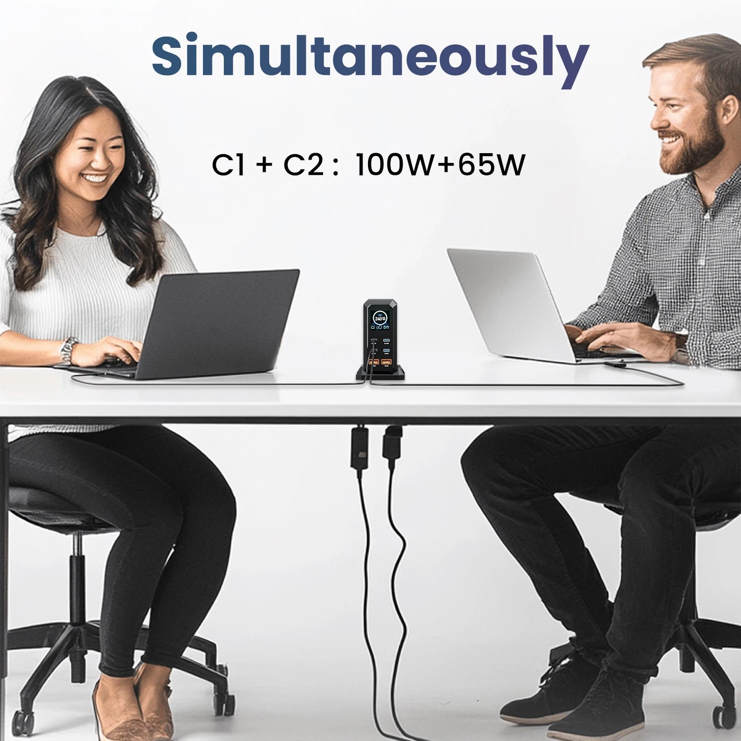 240W GaN rychlá nabíjecí stanice 6v1 USB-C a USB-A stolní nabíječka
