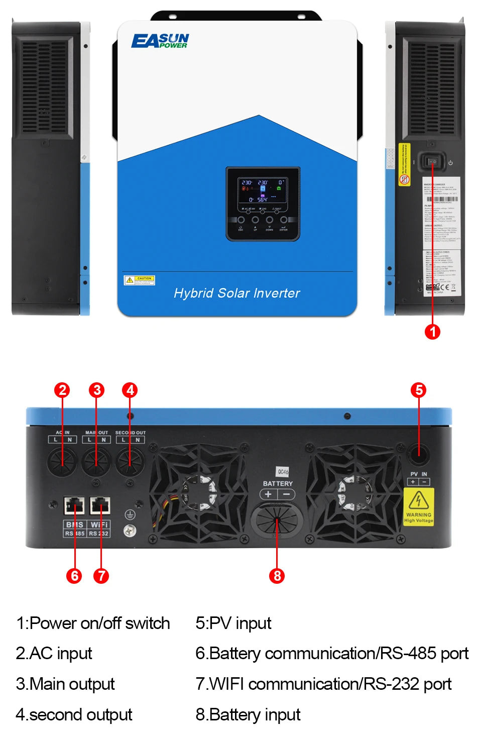 EASUN POWER Hybrid Solar Inverter 6.2KW 4.2KW 3.2KW 2.2KW Pure Sine Wave MPPT 12V 24V 48V 220v Solar Charger Power Home Inversor