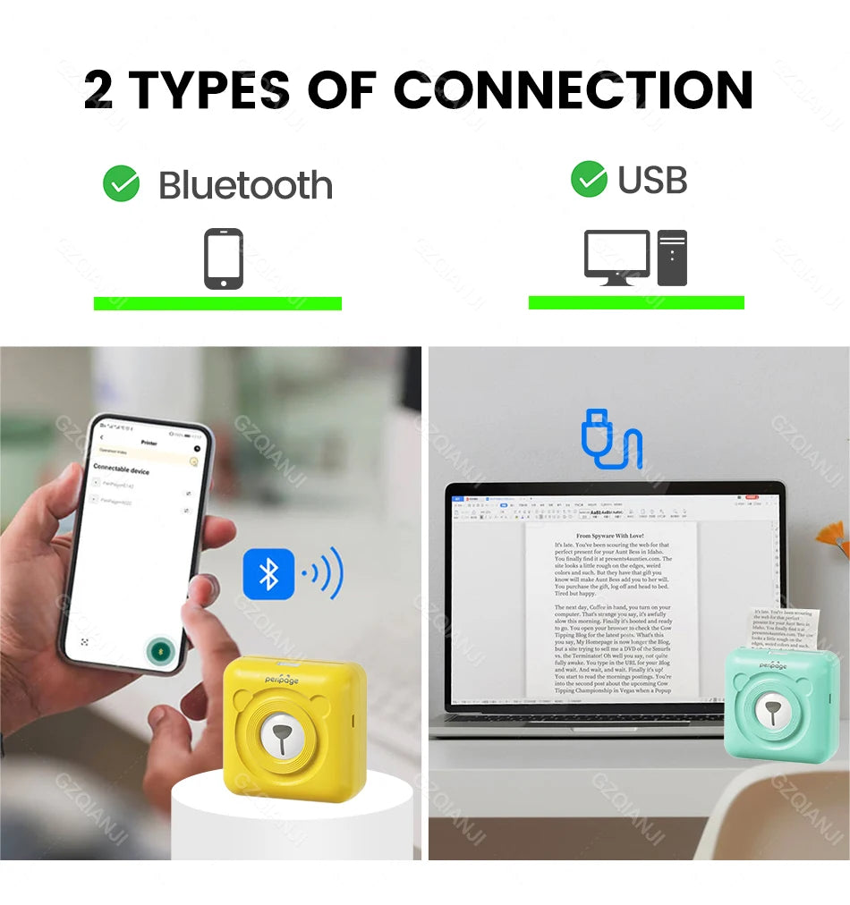 7 Colors Peripage A6 304DPI Mini Photo Printer Notes Sticker Label Printing Machine Bluetooth Portable Wireless Printer Marker 