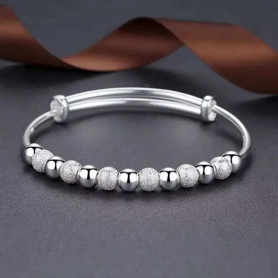 Charms  Silver Color Luxury Beads Bracelets Bangles Cute For Women Fashion Party Wedding Jewelry Adjustable 