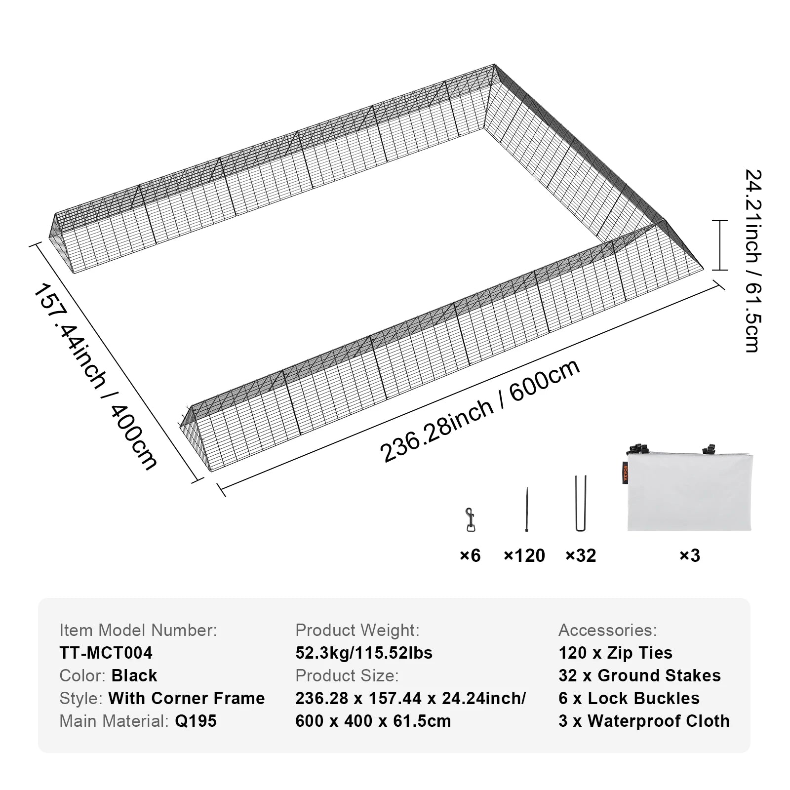 SucceBuy Hühner-Tunnel 157,5 x 39,4 x 24,2 in Hühner-Tunnel für den Hof Tragbare Hühner-Tunnel für Außen-Eckrahmen