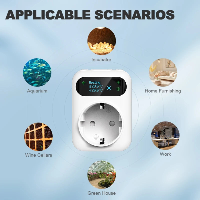 Tuya WIFI Digital Thermostat Socket 16A Outlet Plug Remote Temperature Controller Timer Switch Cooling Heating 3M NTC Sensor 