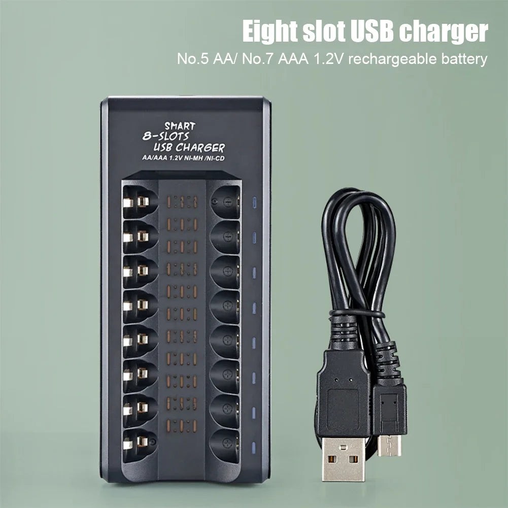 Eight-Slot USB Charger for AA and AAA NiMH Batteries