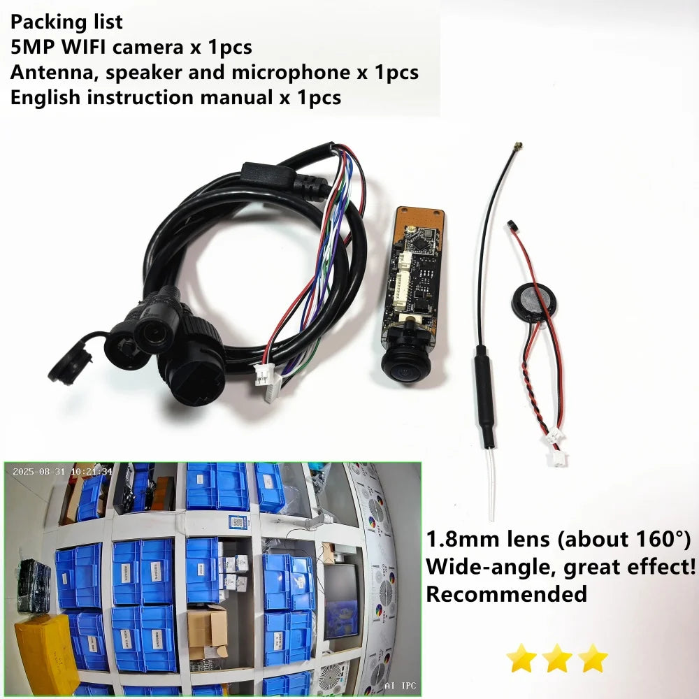 Mini 5mp Wifi Camera 5MP HD P2P Size 18mm Audio Wireless IP Camera Module PCB SD Card Slot for Home CCTV Camera System Hieasy