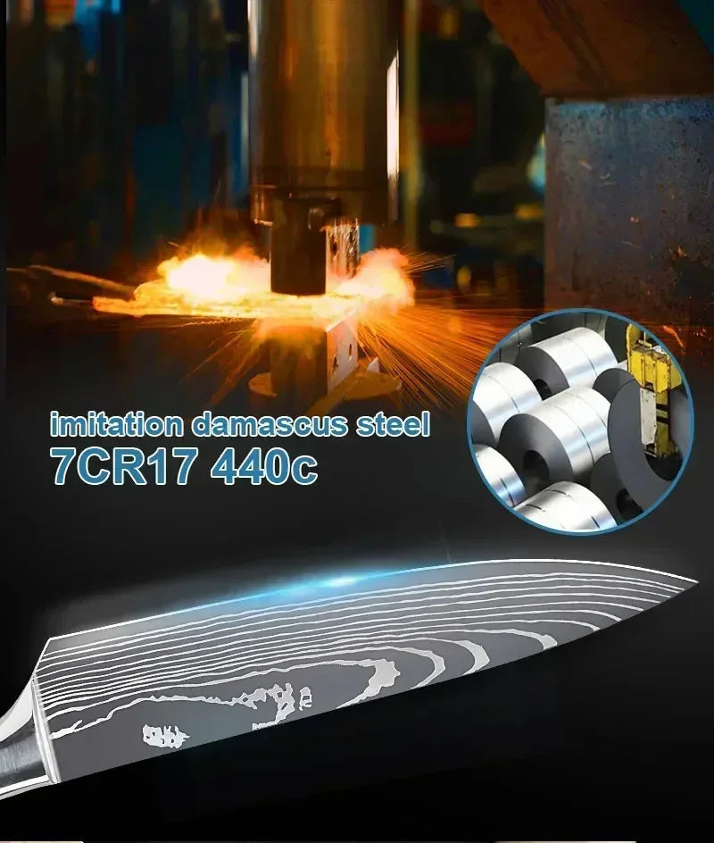 Professional Damascus Kitchen Knives Japanese Santoku Cleaver Slicing Knife Stainless Steel Boning Knife Butcher Cleaver Knife 