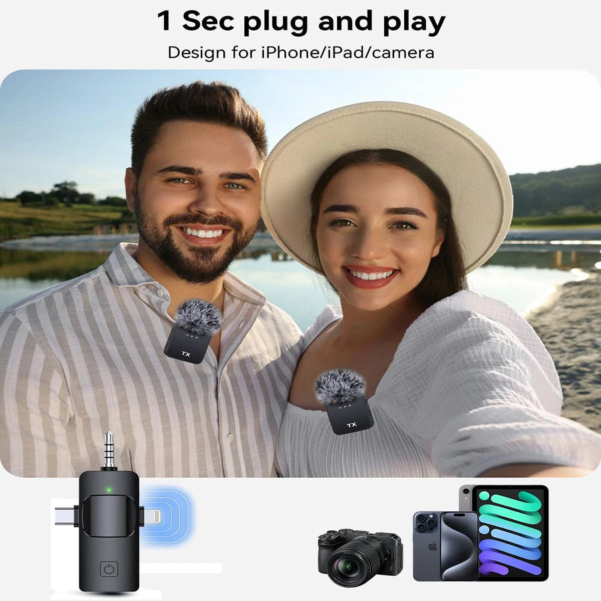 3in1 Wireless Lavalier Microphone for Camera,iPhone,Android,Microphone for Video Recording Recording Podcast Noise Reduction mic 