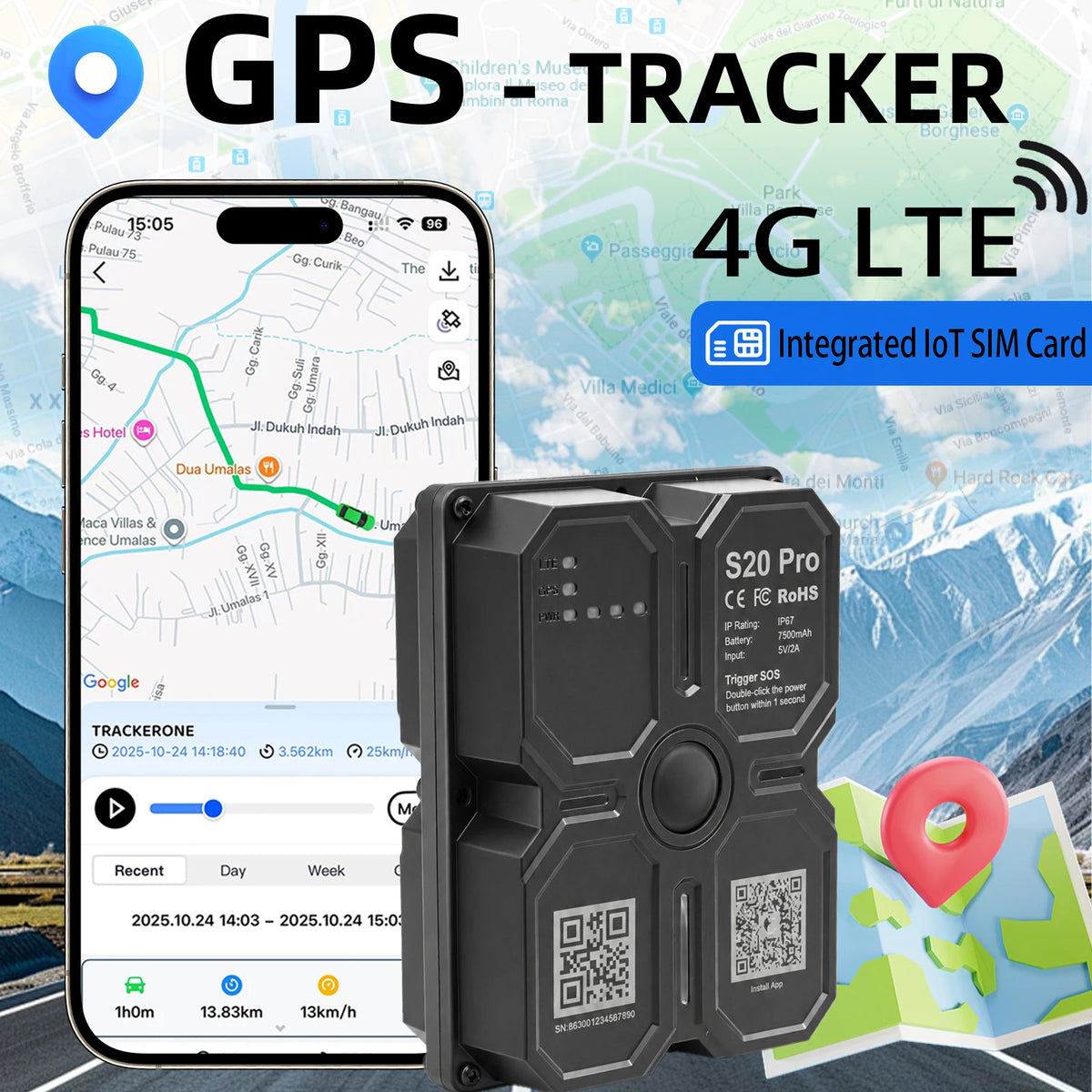 4G GPS tragac magnet trajno 7500mAh GPS tragac 4G GPS lokator vodootporan vozilo duga vijek baterije Realno vrijeme pozicije