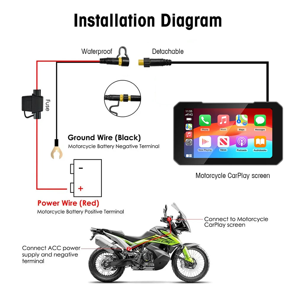 5 Inch Motorcycle Portable GPS Navigation Display with Wireless CarPlay and Android Auto