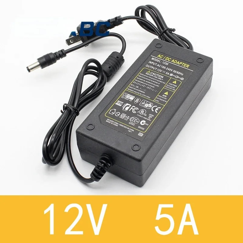 1pcs 12V5A New AC 100V-240V 60W Converter Power Adapter DC12V 5A 2.1mm-2.5mm*5.0mm DC Plug Power Supply Adapter